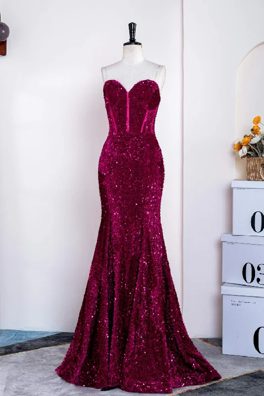 office dressFuchsia Strapless Mermaid Sequins Long Prom Dress