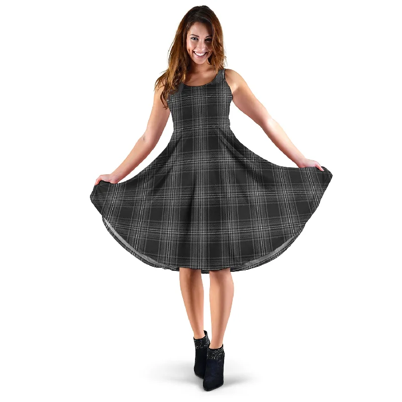 Price Slash Stewart Mourning Tartan Sleeveless Midi Womens Dress