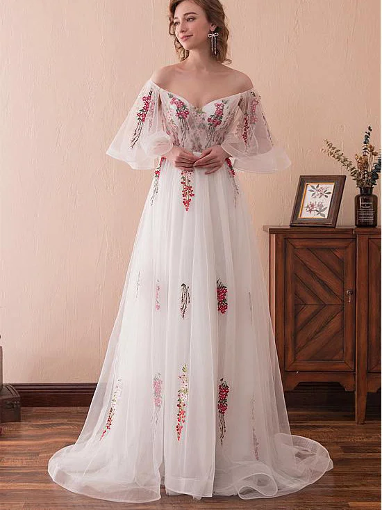 Quick Sale Fairy Prom Dresses A-line Off-the-shoulder Short Train Half Sleeve Long Prom Dress JKL1346 Quick Sale Fairy Prom Dresses A-line Off-the-shoulder Short Train Half Sleeve Long Prom Dress JKL1346