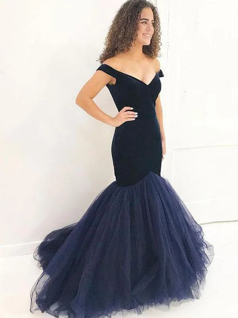Act Fast Mermaid Prom Dresses Off-the-shoulder Velvet Tulle Prom Dress Sexy Evening Dress JKL758 Act Fast Mermaid Prom Dresses Off-the-shoulder Velvet Tulle Prom Dress Sexy Evening Dress JKL758