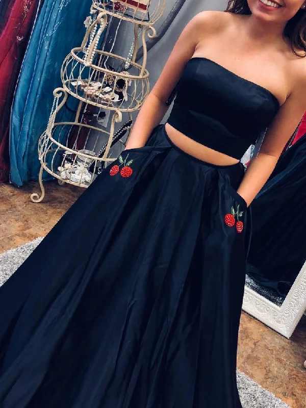 Today’s Deal Two Piece Black Prom Dresses Strapless A Line Satin Sexy Long Prom Dress JKL750 Today’s Deal Two Piece Black Prom Dresses Strapless A Line Satin Sexy Long Prom Dress JKL750