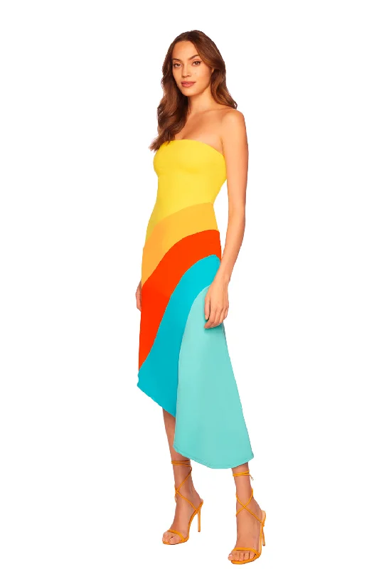 layered dresscolor block tube asymmetrical dress