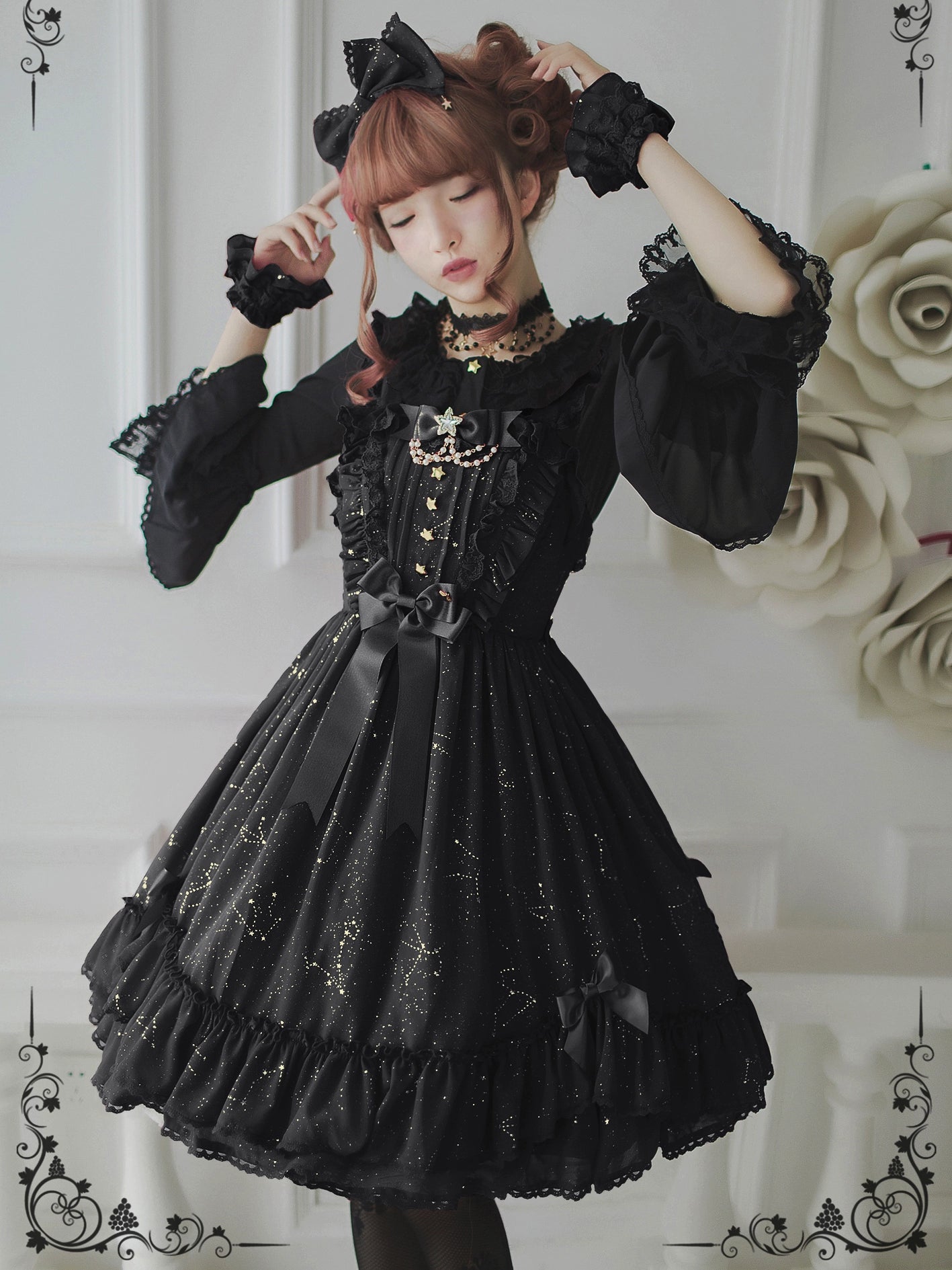 denim dressSakuya Lolita~Whisper Of Stars~Constellation Foil Printing Elegant Lolita High Waist JSK Dress