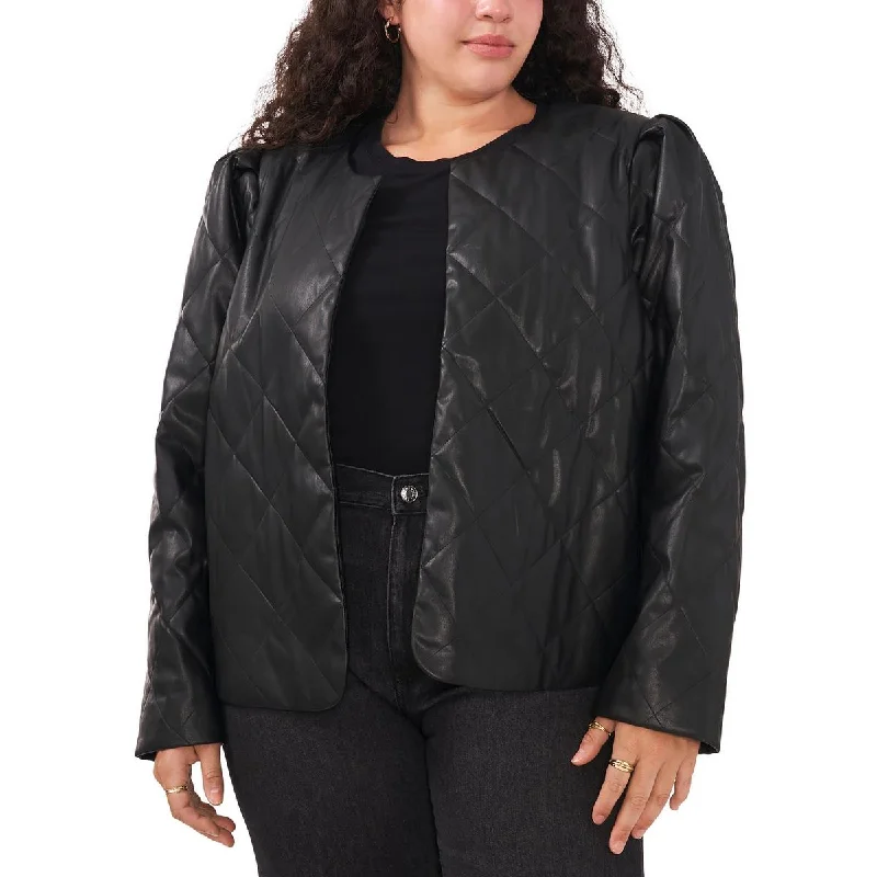 Discount Deals Plus Womens Faux Leather Quilted Open Front