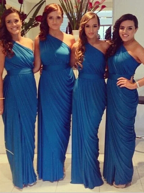 party-ready dressSimple Royal Blue One Shoulder Long Bridesmaid Dress