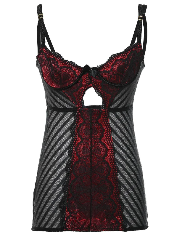 comfortable outerwearBlack & Red Contrast Lace Slip Dress - S