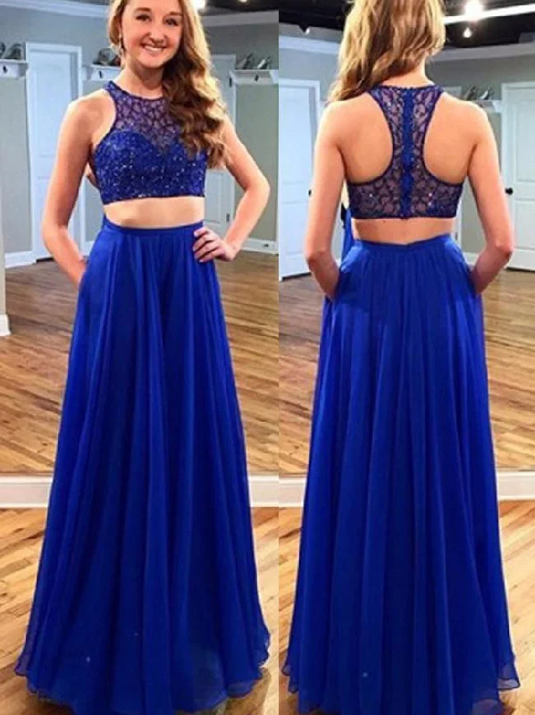 Warehouse Sale Two Piece Prom Dresses Scoop Floor-length Long Beading Prom Dress Sexy Evening Dress JKS313