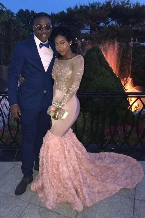 Best Bargains Gorgeous Long-Sleeve Mermaid Lace-Appliques Prom Party Gowns