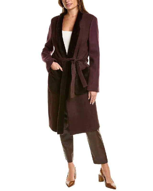 faux fur coatPiazza Sempione Leather-Trim Wool Coat