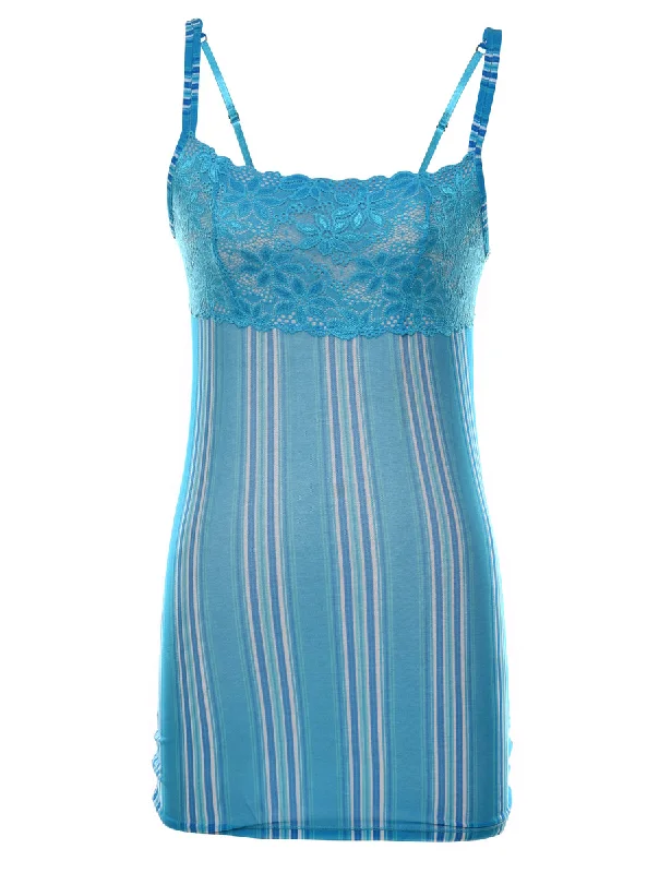 Overstock Sale Stripy Pattern Turquoise Lace Bodycon Slip - XS