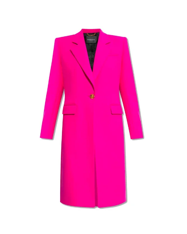 Reduced Prices Versace Wool Long Coat with Logo Buttons and Two-Pocket Design