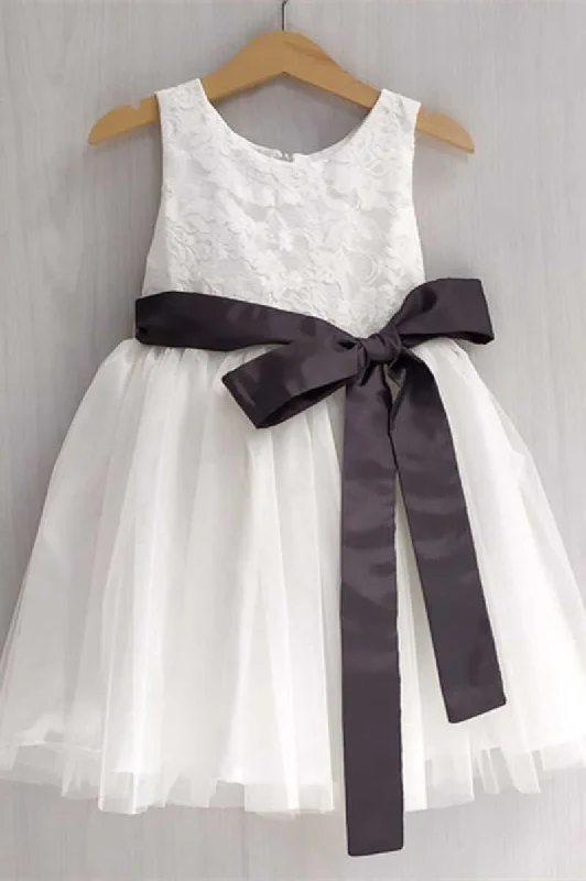 trendy bodycon dressWhite Lace Tie Front Flower Girl Dress