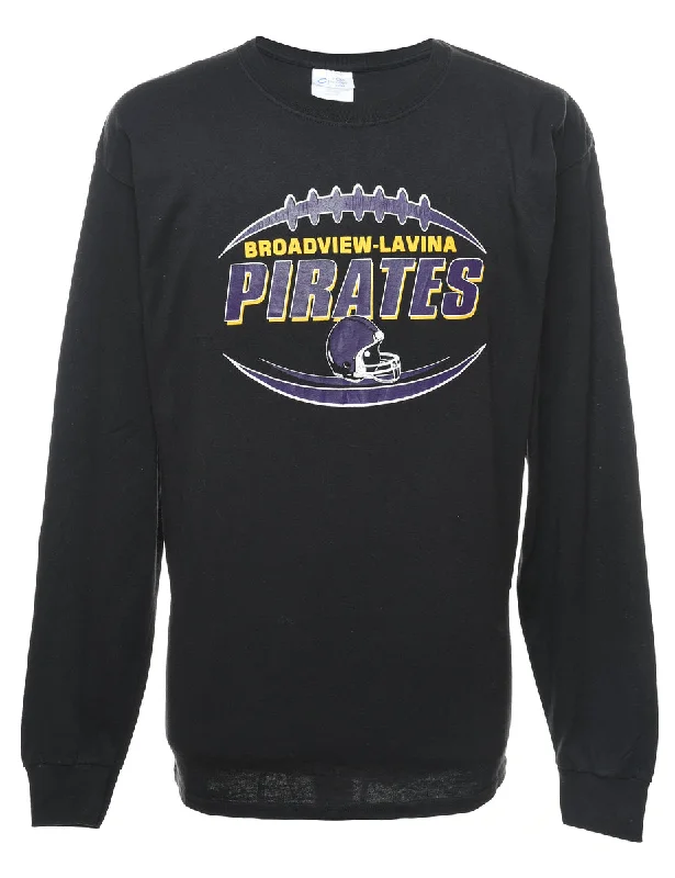 Act Fast Long Sleeved Black, Purple & Yellow Pirates Design Printed T-shirt - L