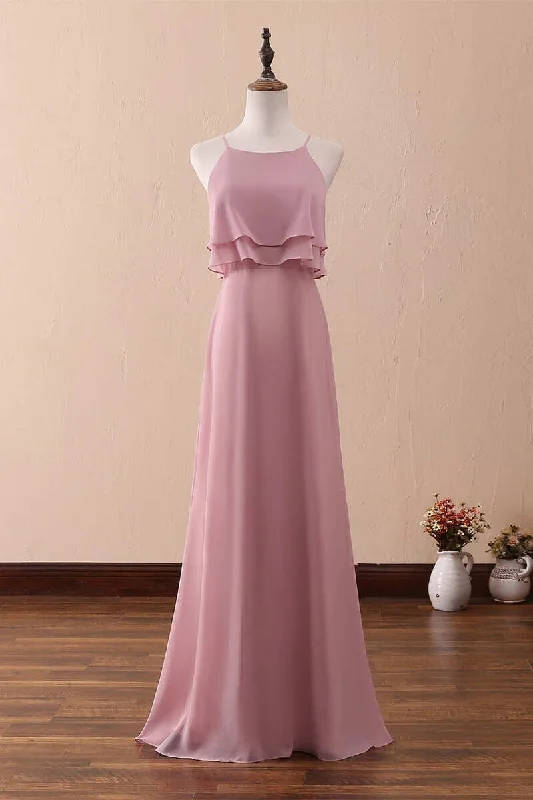One-DAY Sale luxury dressHalter Ruffled A-Line Long Bridesmaid Dress