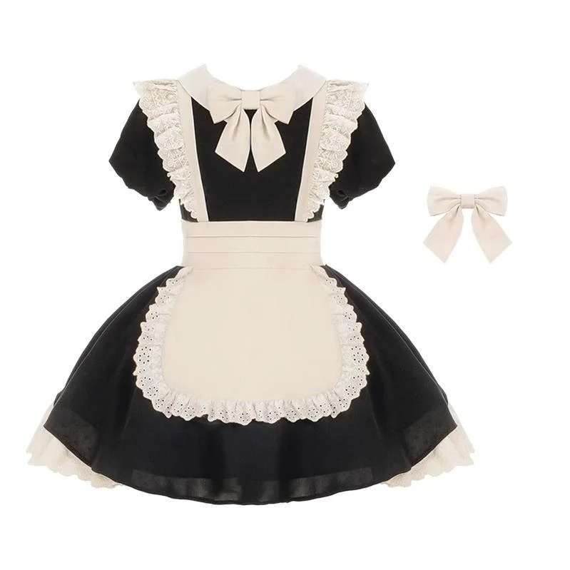 sophisticated dressWith PUJI~Kiss Kiss~Vintage Lolita OP Dress Maid Lolita Apron Dress