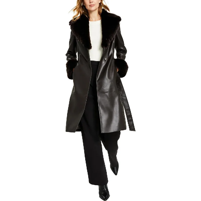 Price Drop Womens Faux Leather Midi Trench Coat