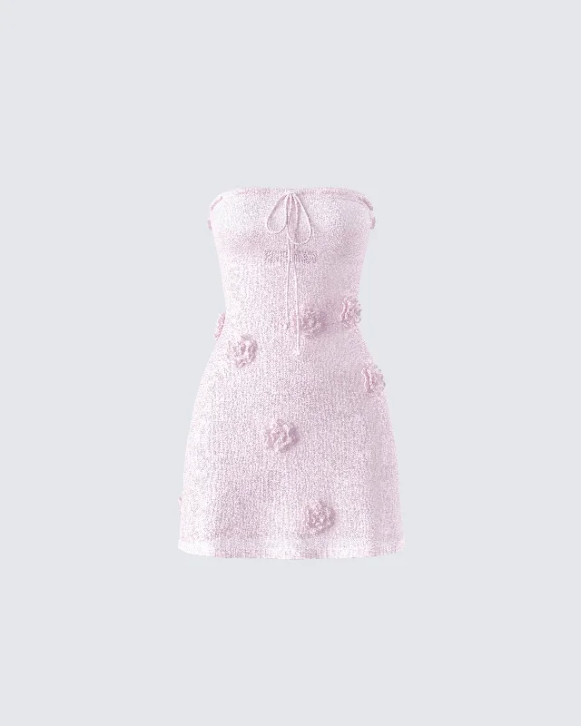 puff sleeve dressLeilani Pink Crochet Flower Mini Dress