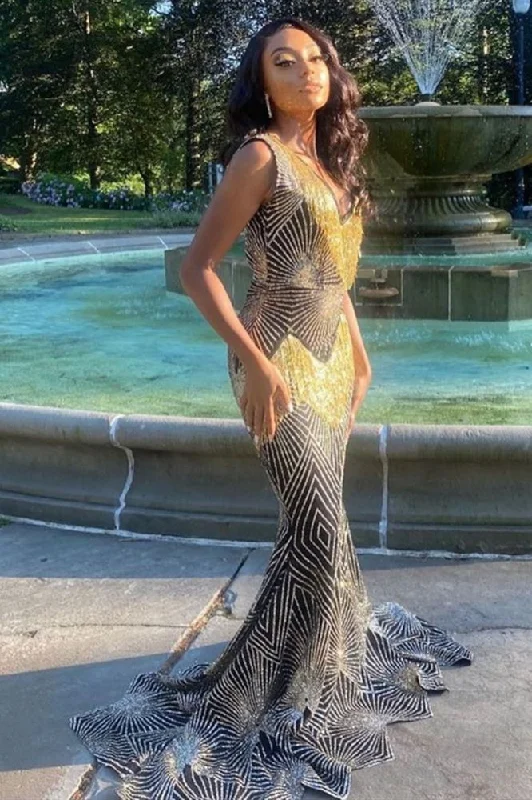 Online Only V-Neck Pattern Slim mermaid Prom Gown Sleeveless Long Gowns On Sale