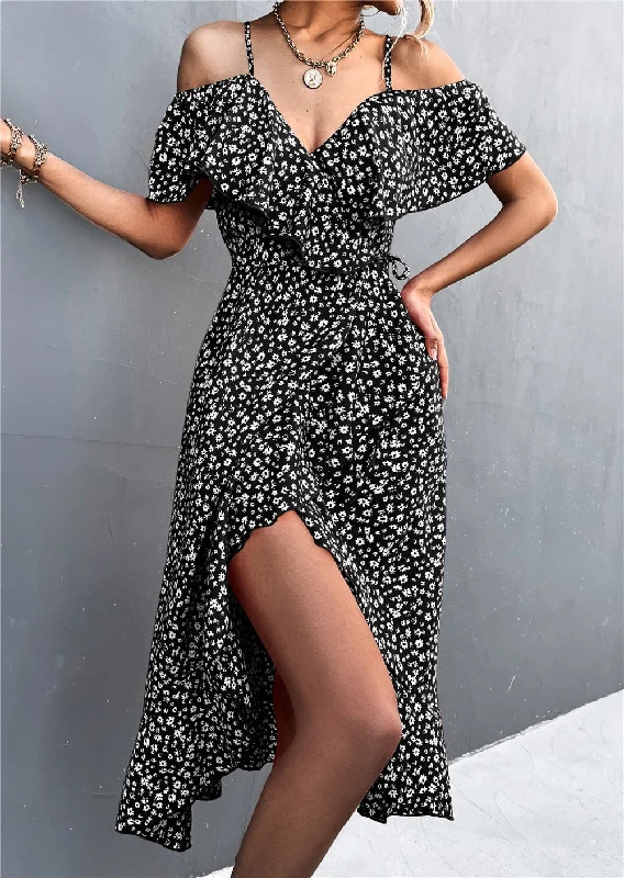 wrap dressRita Floral Backless Ruffle Slit Midi Dress