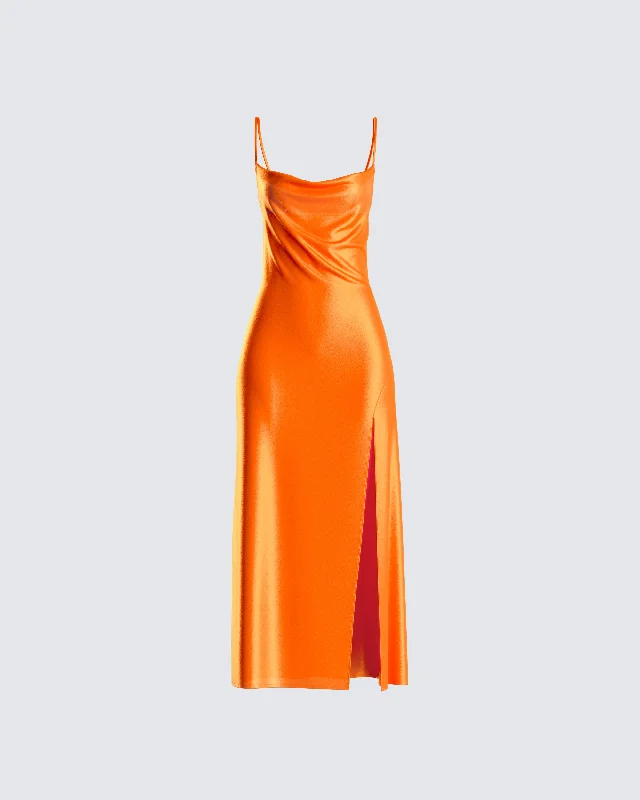 backless dressAlina Orange Satin Midi Dress