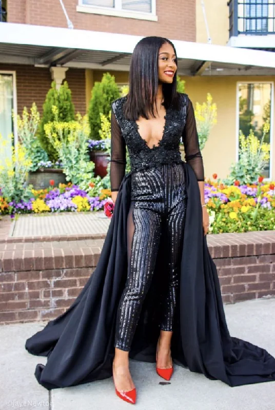 Weekend Deal Special V-neck Long Sleevess Lace Prom dresses with Sequins Trousers Floor Length Weekend Deal Special V-neck Long Sleevess Lace Prom dresses with Sequins Trousers Floor Length