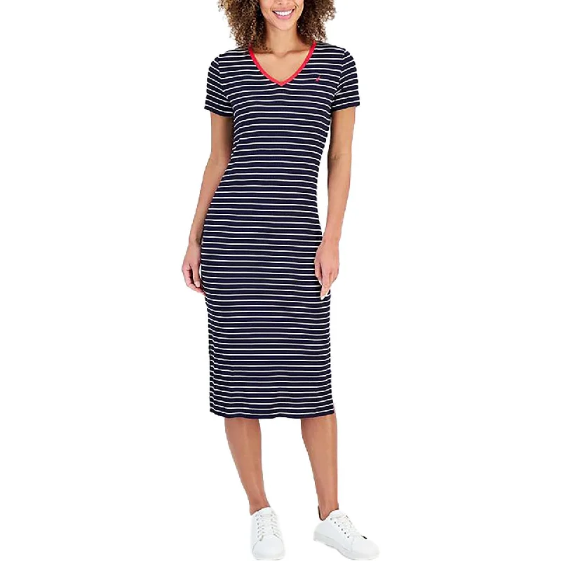 Special Savings pleated dressWomens Striped V-Neck Shirtdress