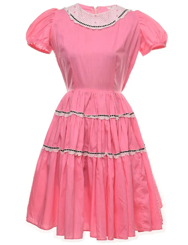 Super Sale Pale Pink Lace Trim 1950s Dress - M