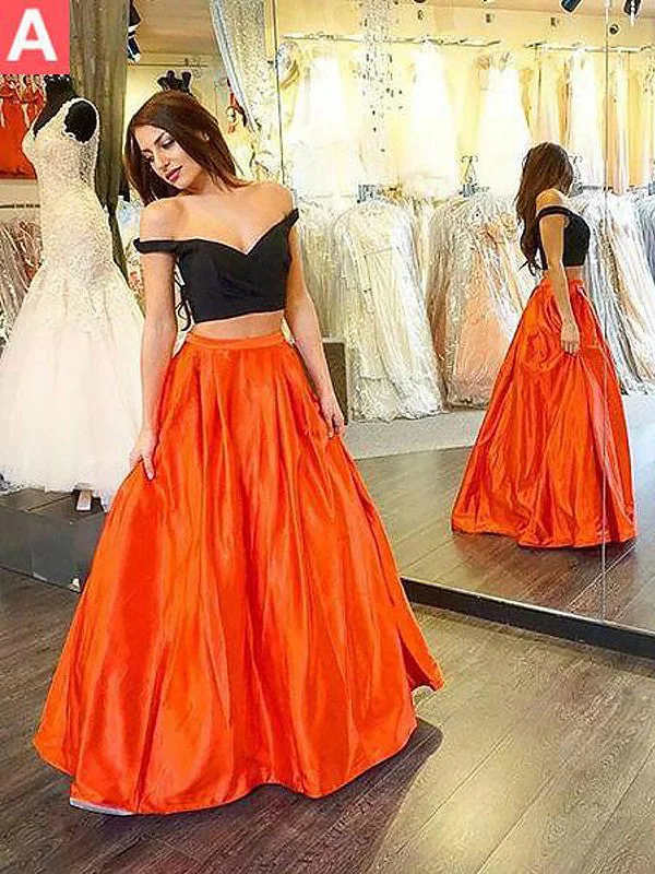 Flash Sale Two Piece Prom Dresses Off-the-shoulder A Line Floor-length Satin Long Prom Dress JKL769 Flash Sale Two Piece Prom Dresses Off-the-shoulder A Line Floor-length Satin Long Prom Dress JKL769