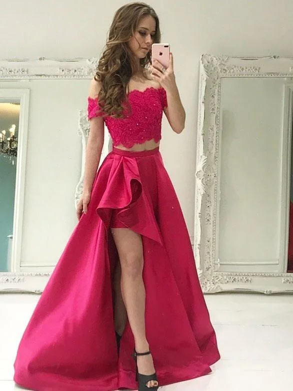 Early Access Two Piece Prom Dresses Off the Shoulder Lace Appliqued Prom Dress JW107 Early Access Two Piece Prom Dresses Off the Shoulder Lace Appliqued Prom Dress JW107