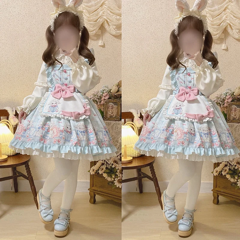 blue set ( dress+ side clip +apron+ blouse+brooch)