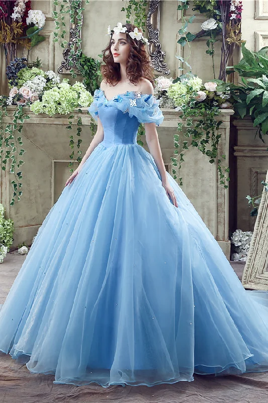 wrap dressPrincess Blue Ball Gown Off Shoulder Cinderella Dress