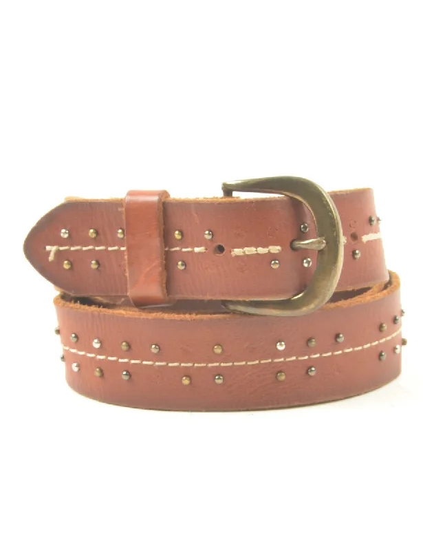 Super Deal Leather Brown Waist Belt - M
