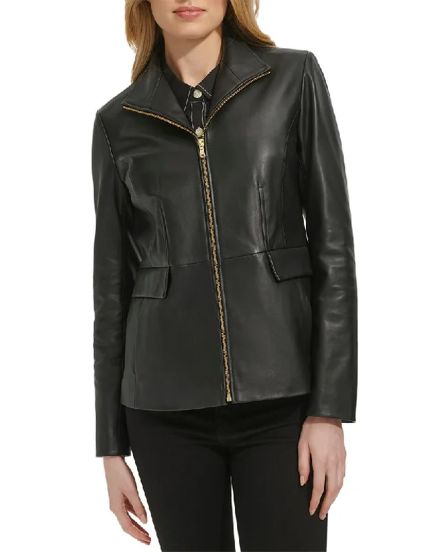 Friends and Family Sale Cole Haan Smooth Leather Wing Collar Jacket