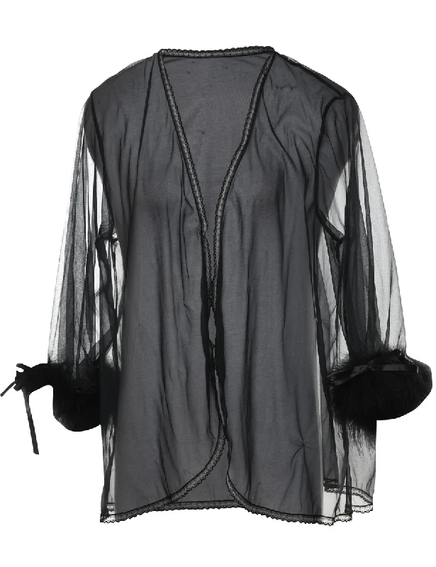 everyday winter coatBlack Sheer Faux Fur Trim Dressing Gown - L