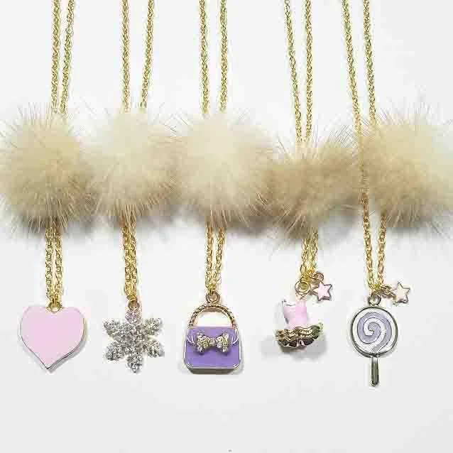 Online Exclusive sleek midi dressHeart Me Beige Fur Pom Necklaces