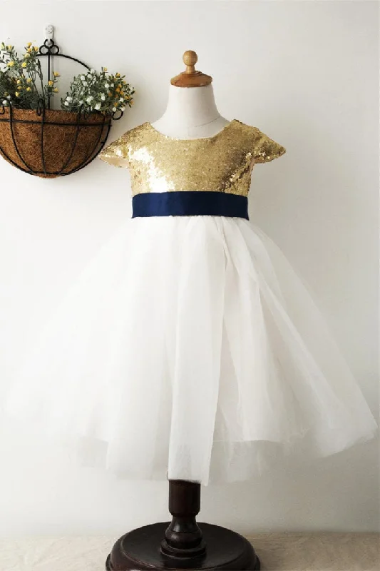 luxury dressCute Gold Sequined Top Flower Girl Dress