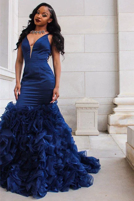 Super Sale V-Neck Prom Party Gowns| Ruffles Mermaid Evening Dress