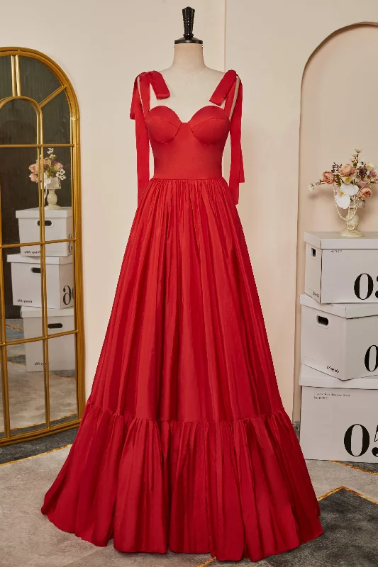Limited Time Discount casual day dressRed Bow Tie Straps A-line Satin Long Prom Dress Limited Time Discount casual day dressRed Bow Tie Straps A-line Satin Long Prom Dress