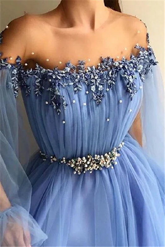 Shop and Save Gorgeous Off-The-Shoulder Appliques Tulle A-Line Prom Party Gowns