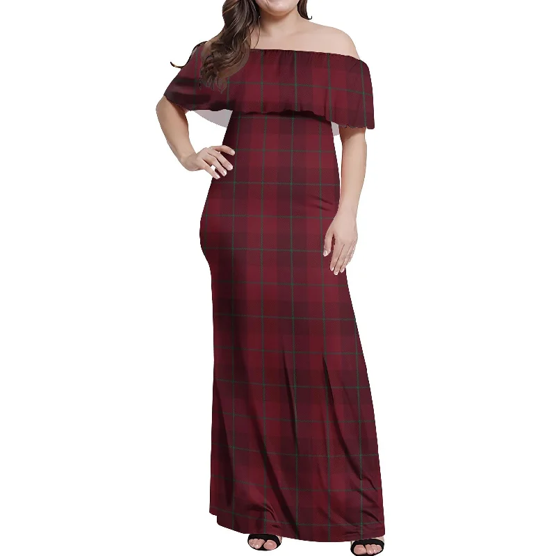 Instant Discount Stirling of Keir Tartan Off Shoulder Long Dress