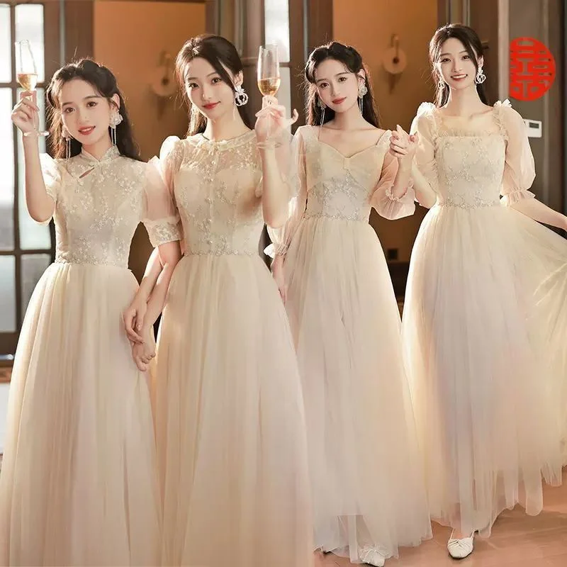 Price Blitz floral midi dressChampagne Bridesmaid Dress Slimming High Sense