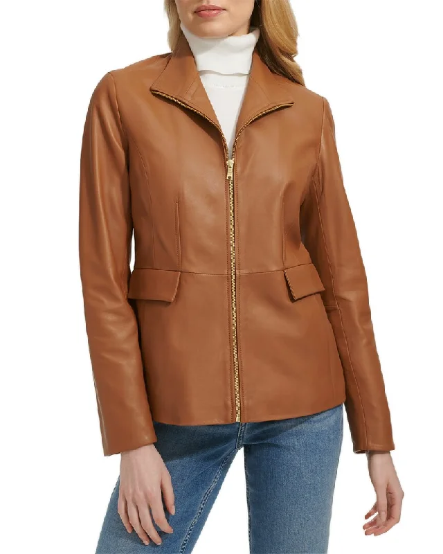 Instant Savings Cole Haan Smooth Leather Wing Collar Jacket