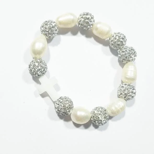 Deal of the Day off-shoulder dressHeart Me Ivory Cross Freshwater Pearl Bracelet