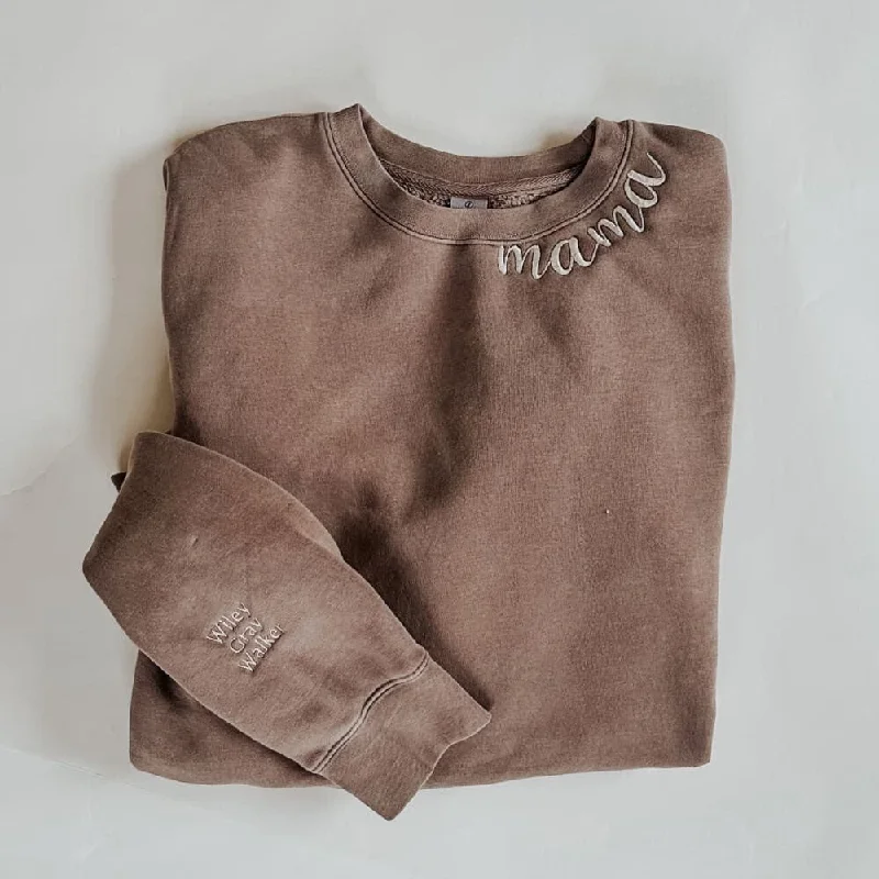 Huge Savings activewear hoodieCustom Mama Embroidered Crewneck - Clay