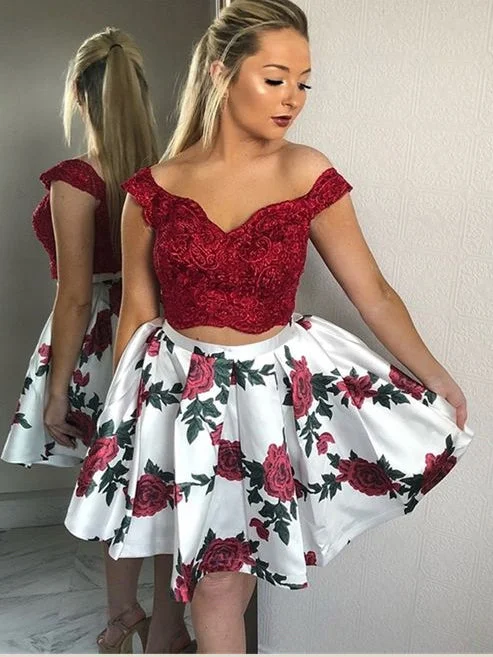 Price Blitz Two Piece Homecoming Dresses Aline Floral Print Short Prom Dress Lace Party Dress JK947 Price Blitz Two Piece Homecoming Dresses Aline Floral Print Short Prom Dress Lace Party Dress JK947