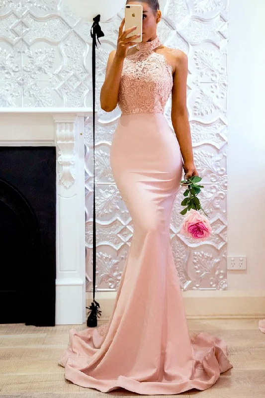 stylish party dressSexy High Neck Mermaid Long Bridesmaid Dress