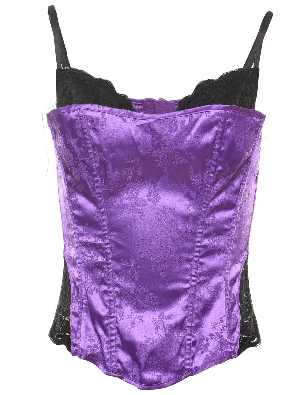 Last Chance Jacquard Pattern Purple & Black 1990s Corset - M
