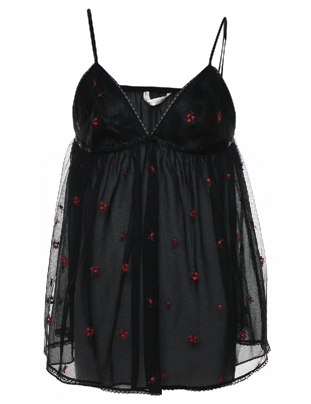 insulated jacketBlack & Red Embroidered Floral Babydoll - M