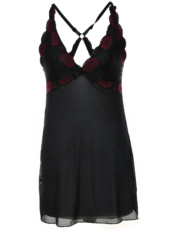 fitted coatBlack & Red Sheer Lace Trim Babydoll - S