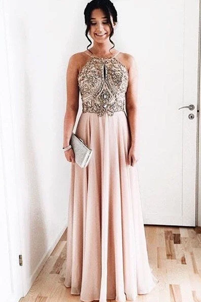 Savings Event stylish party dressElegant Beaded Pink Long Prom Dress